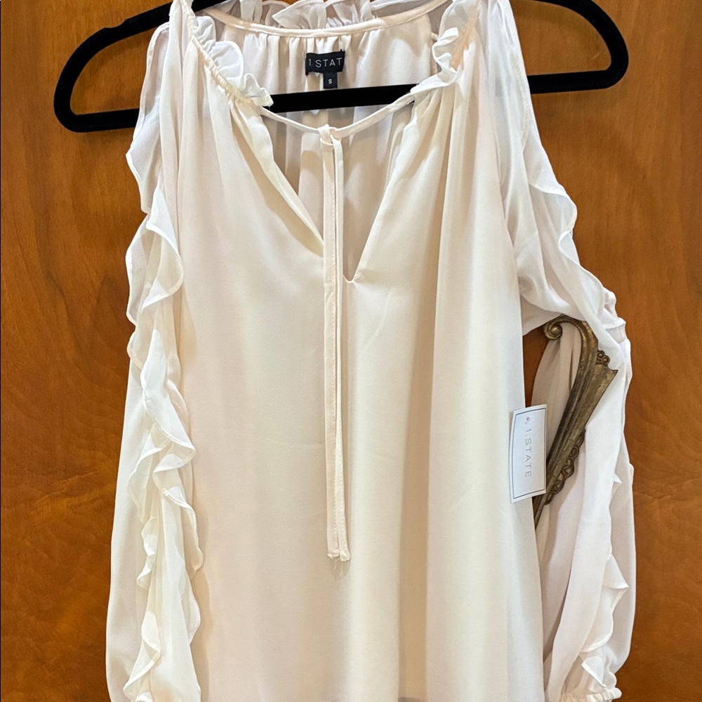 1. State Off-White Ruffle Cold Shoulder Blouse - Picture 2 of 5